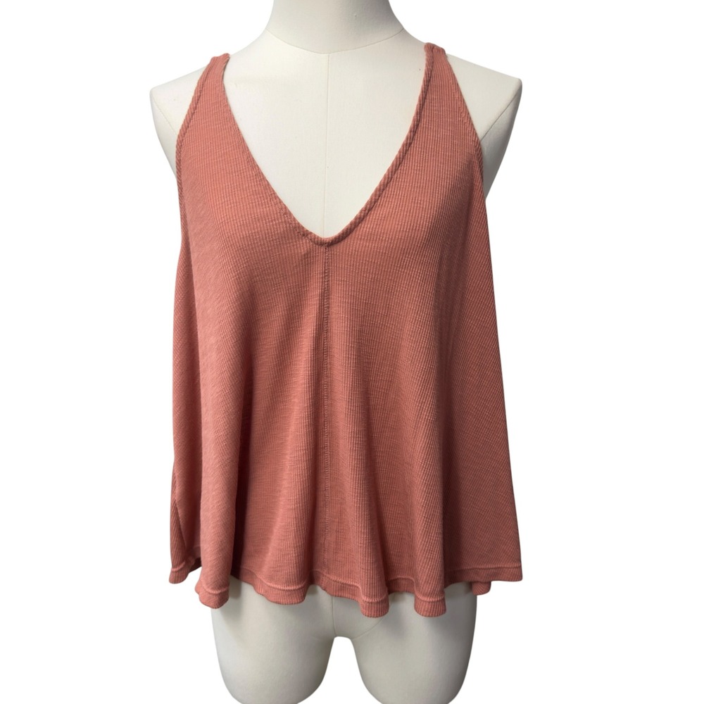 Intimately Free People Dani Dusty Rose Ribbed V-Neck Flowy Tank Top Womens Small